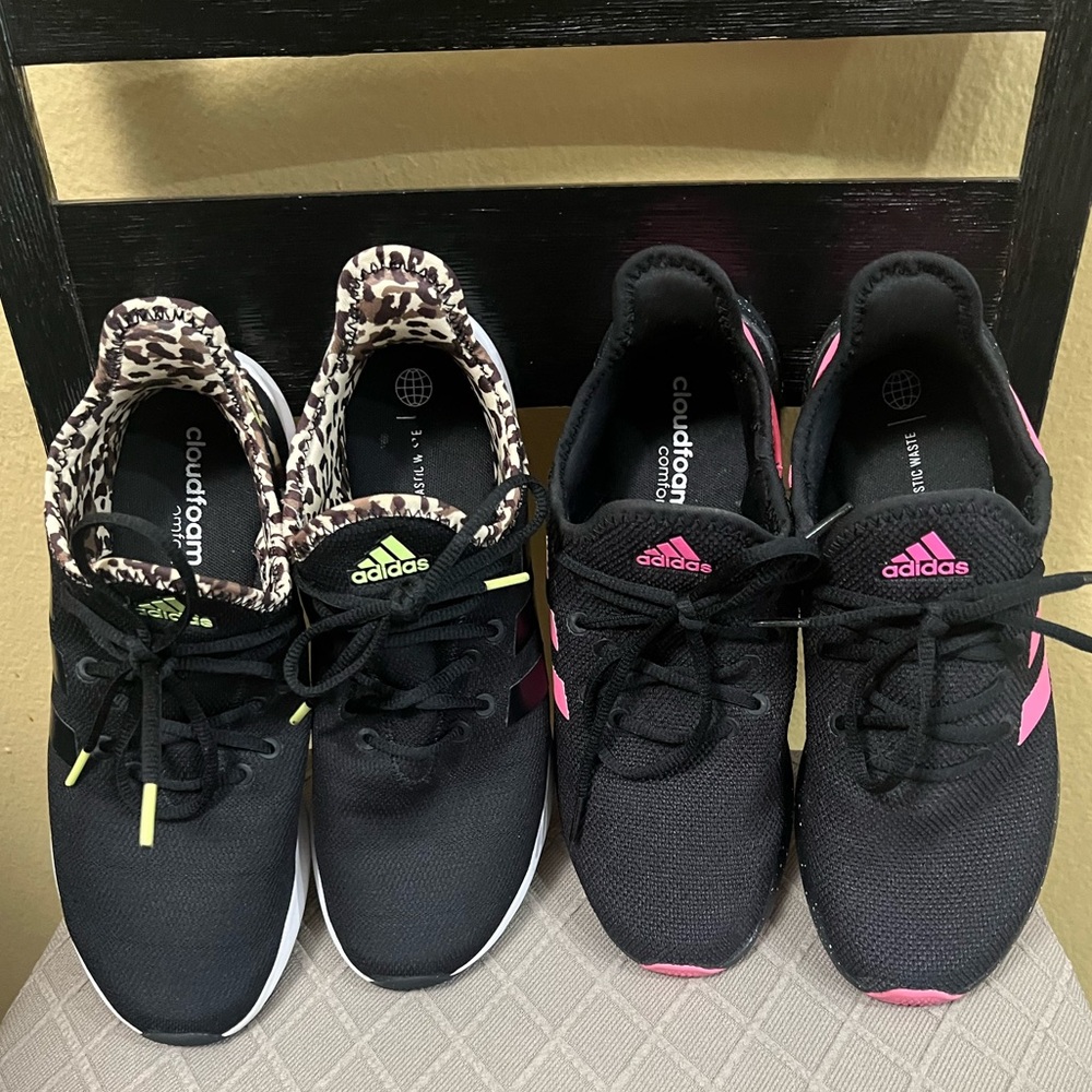2-Pair Adidas Womens Cloudfoam Sneaker, Black/Pulse Lime & Black Lucid Pink Sz 9 - Picture 11 of 11